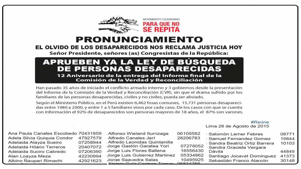 Presidente Humala recibió Petitorio a favor de la Ley de Desaparecidos